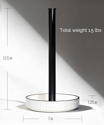 Paper Towel Holder, Ceramic Heavy Plate Base Wobble-Free, Roll Stand-Wh-bk - Image 2