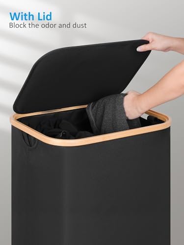 efluky Laundry Basket with Wheels, Tall Rolling Laundry Hamper with Lid and - Image 2