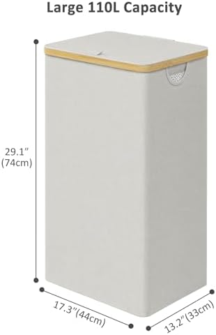 IEGrow Laundry Hamper with Lid, 110L Laundry Basket with Mesh Bag, Light Grey - Image 2