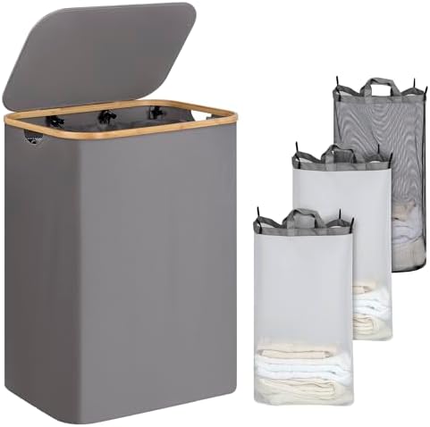 IEGrow Laundry Hamper with Lid, 160L Laundry Basket with 3 Mesh Bags by iEGrow