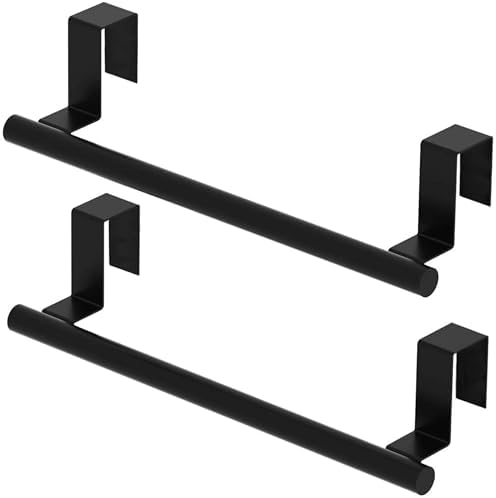 Cabinet Door Towel Bar, Kitchen Towel Holder, Matte Black 2 Pack by Qflushor