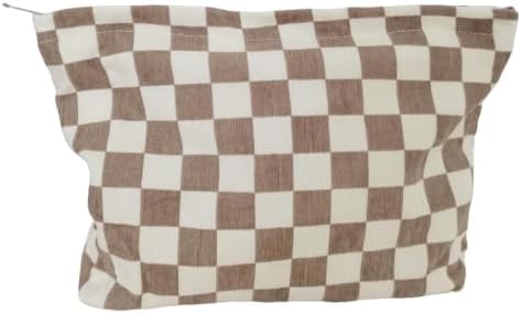 Checkered Cosmetic Bags for Women, Canvas Makeup Pouch Large Purse by SxoSyo
