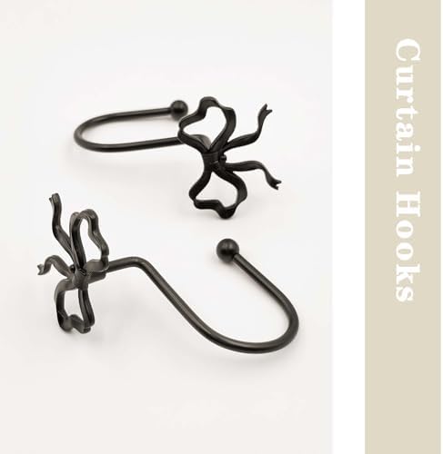 Black Bow Shower Curtain Hooks, 12 Pack Gothic Coquette Bathroom Decor - Image 3