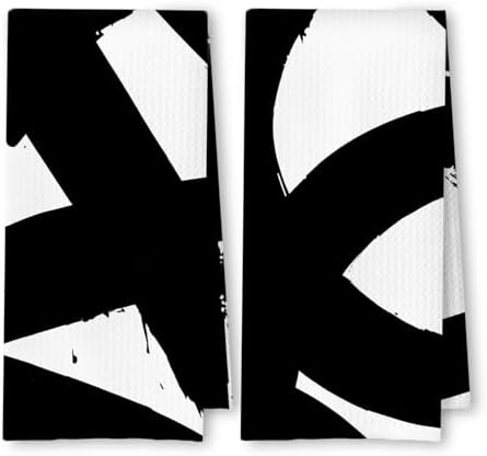 Abstract Black and White Kitchen Towels Set of 2, Modern Black and White Dish by Unknown