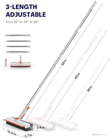Floor Scrub Brush with Long Handle, 3 in 1 Deck Brush with Squeegee - Image 6