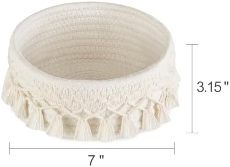 Mkono Macrame Makeup Brush Holder, Boho Mini Storage Basket Set of 2 Ivory - Image 6
