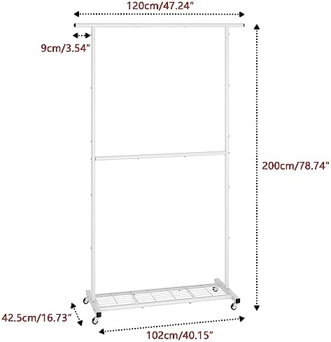 Sywhitta Double Rod Metal Clothing Rack on Wheels - Image 3