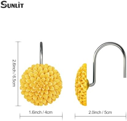 Sunlit Decorative Floral Shower Curtain Hooks, Dahlia Pinnata Flower Shower - Image 4