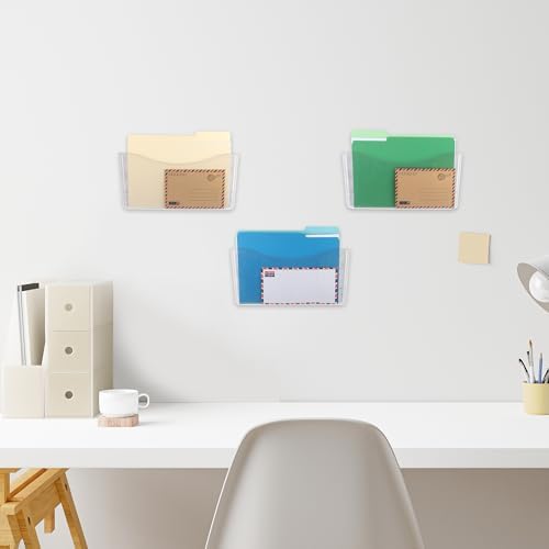 EASEPRES 3 Pack Clear Single Pocket Hanging File Organizer, Plastic Wall Mount - Image 6