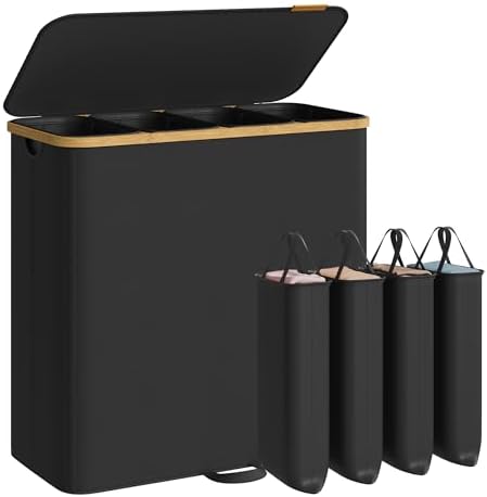 SONGMICS Laundry Hamper with Lid, 225L Laundry Basket，4 Compartments by Unknown