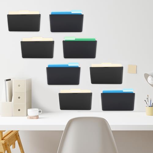 EASEPRES 8 Pack Black Plastic Single Pocket Hanging File Organizer, Wall Mount - Image 4