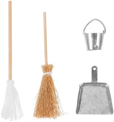 Toyvian Miniature Mop and Bucket Set, Small Broom Dustpan Tools Craft by Toyvian