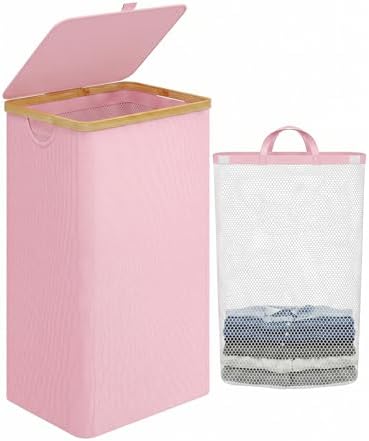 IEGrow Laundry Hamper with Lid, 110L Laundry Basket with Mesh Bags by iEGrow