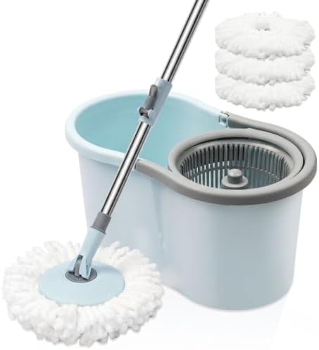Spin Mop and Bucket with Wringer Set, 3 Mop Heads by GZDISBEK