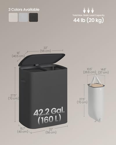SONGMICS Laundry Hamper with Lid, 160L Double Laundry Basket, Steel Frame - Image 6