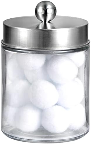 Amolliar Apothecary Jar Qtip Holder w/Metal Lid, Brushed Nickel by Amolliar