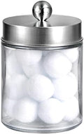 Amolliar Apothecary Jar Qtip Holder w/Metal Lid, Brushed Nickel by Amolliar