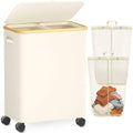 Double Laundry Basket with Wheels and Lid, 150L Clothes Hampers by Fzzcvo