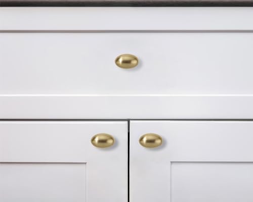 khtumeware 30 Pack 1-3/8 inch(35mm) Brushed Brass Cabinet Knobs Dresser Knobs Satin Brass Oval Drawer Knobs Kitchen Cabinet Hardware Zinc Knobs for Dresser Drawers