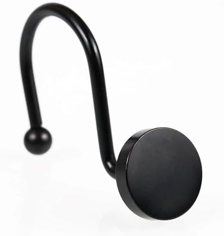Matte Black Shower Curtain Hooks: Rust Proof Metal Curtain Rings by PopKozzi