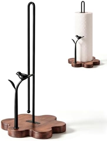 Wooden Paper Towel Holder Countertop, Whimsical Bird‑Leaf Accent by TOCEMEI