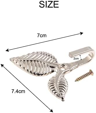 Curtain Tiebacks Small Lightweight Hooks, Vintage Silver Leaf Pattern, 4x2 Inch - Image 2