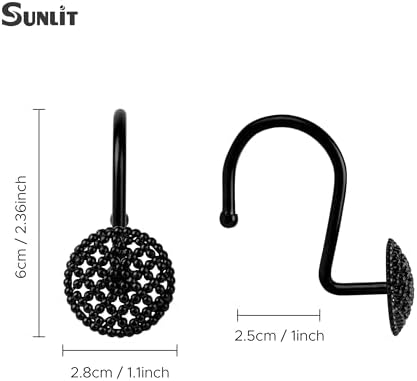 Sunlit Black 3D Beaded Mesh Shower Curtain Hooks, Metal Home Decorative Shower - Image 2