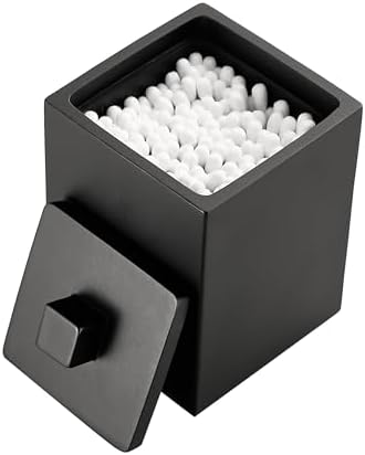Resin Square Canister with Lid, Bathroom Qtip Holder, Cosmetics Makeup by HOME