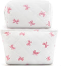 2Pcs Small Makeup Bag Quilted Cosmetic Bag Flower Pencil Case Travel Makeup Bag by Lestp