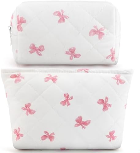 2Pcs Small Makeup Bag Quilted Cosmetic Bag Flower Pencil Case Travel Makeup Bag by Lestp