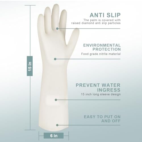 2 Pairs, 15 Inches, Nitrile Cleaning Gloves, Kitchen Dishwashing Gloves - Image 2