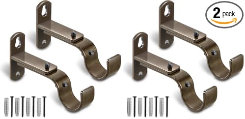 Adjustable Curtain Rod Brackets, Metal Window Drapery Rod Hanger Holders Hooks by AMZSEVEN