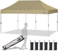 Eurmax USA Standard 10'x20' Patio Pop Up Canopy Tent Commercial Instant Canopies with Heavy Duty Roller Bag,Bonus 6 Sand Weights Bags(Khaki)