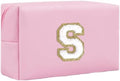 Initial Makeup Bag for Women Gifts, PU Leather Cosmetic Pouch by SxoSyo