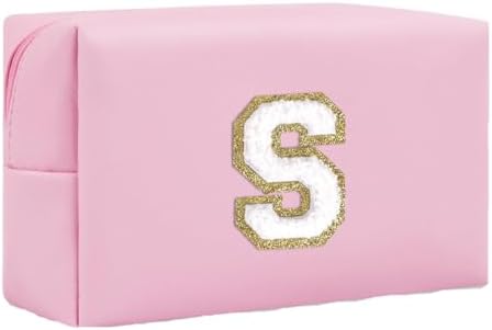 Initial Makeup Bag for Women Gifts, PU Leather Cosmetic Pouch by SxoSyo