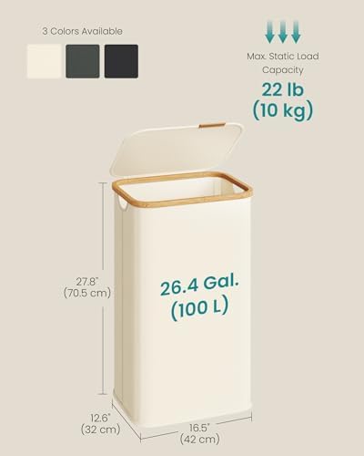 SONGMICS Laundry Hamper with Lid, 100L Laundry Basket, Bamboo Frame - Image 6