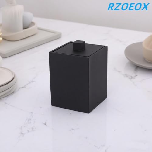 Square Cotton Swab Holder with Lid, Matte Black Qtip Holder Bathroom - Image 5