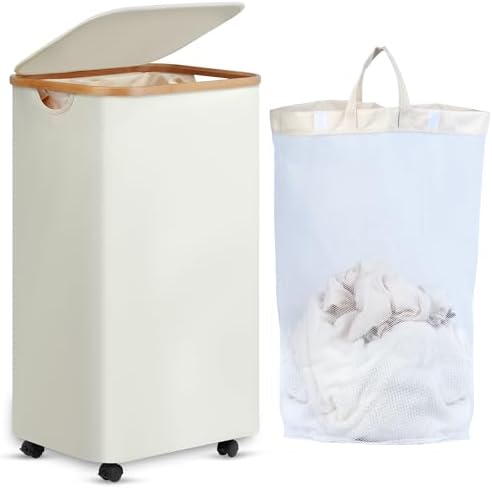 efluky Laundry Basket with Wheels, Tall Rolling Laundry Hamper with Lid and by efluky