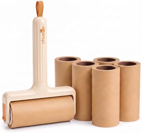 Lint Roller, Handle + 6 Refills 3.9in, Kraft Paper Pet Hair Remover by OrganizeBetterLiveBetter
