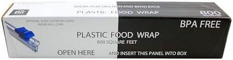 Plastic Food Wrap- 800 SQ. FT. BPA-Free, Includes Optional Slide Cutter by 247BAGS