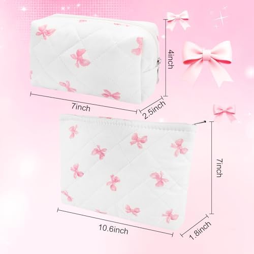 2Pcs Small Makeup Bag Quilted Cosmetic Bag Flower Pencil Case Travel Makeup Bag - Image 5