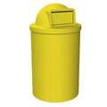 Campus Collection 55 Gallon Round Plastic Heavy Duty Commercial Indoor or Outdoor Trash Can with Push Open Dome Lid and Internal Liner | Great for Schools and Businesses - Yellow
