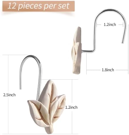 Beige Plant Leaf Shower Curtain Hooks, Eucalyptus Bathroom Decor - Image 4