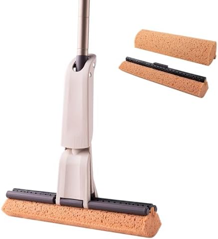 Eyliden Sponge Mop with 2 Reusable Heads, Self-Wringing Floor Absorbent Mop by Eyliden