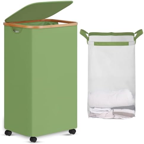 efluky Laundry Basket with Wheels, Tall Rolling Laundry Hamper with Lid and by efluky