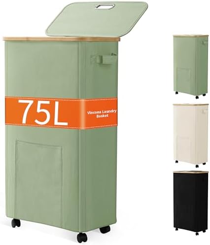Vincona Laundry Basket with Wheels, Dirty Clothes Hamper on Wheels, Rolling by Vincona