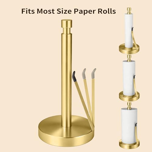 YUMORE Heavy Duty Paper Towel Holder Countertop Weighted Base Gold - Image 3