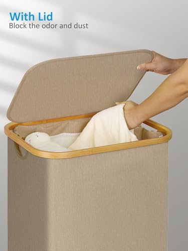 efluky Laundry Basket with Wheels, Tall Rolling Laundry Hamper with Lid and - Image 4