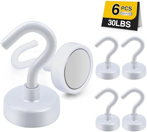 DIYMAG Magnetic Hooks, 30lbs 6pcs Cruise Cabin Essentials Heavy Duty White by DIYMAG