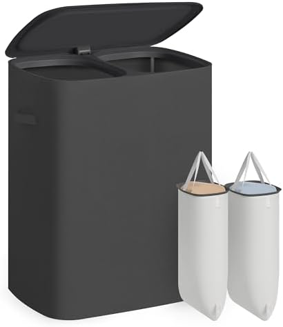 SONGMICS Laundry Hamper with Lid, 160L Double Laundry Basket, Steel Frame by Unknown